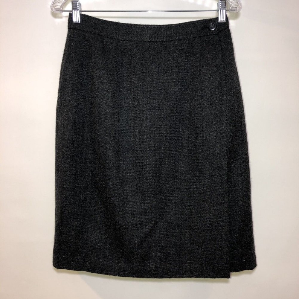 Lands End Skirt Wool Wrap Gray Lined Pockets